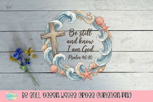 Be Still Ocean Waves Cross Christian PNG T-Shirt Designs