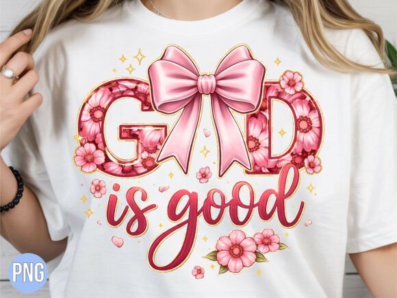 Floral God Good Pink Bow Christian PNG T-Shirt Designs