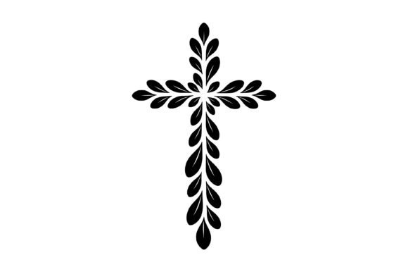 Floral Leaf Christian Cross Silhouette
