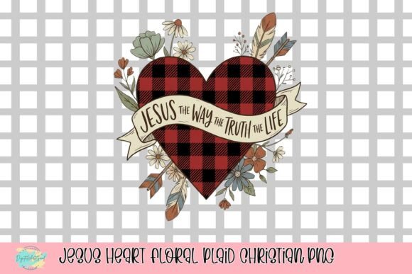Jesus Heart Floral Plaid Christian PNG for T-Shirt Designs