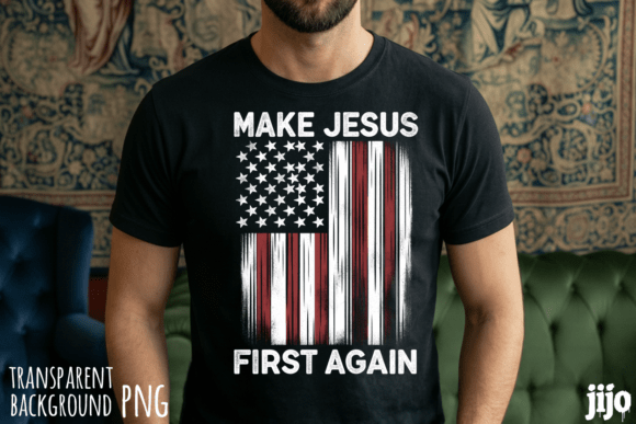 Jesus Patriotic Flag Stars PNG for T-Shirt Designs