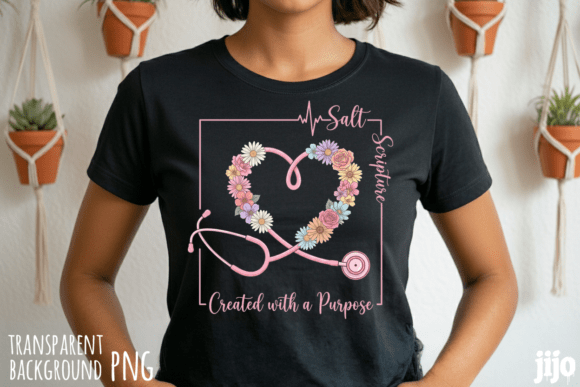 Nurse Christian Stethoscope Flowers PNG for T-Shirt Designs