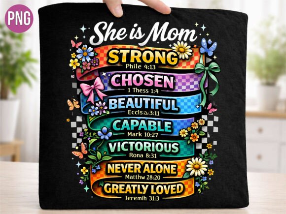 She is Mom Stacked Ribbon Christian PNG T-Shirt Designs